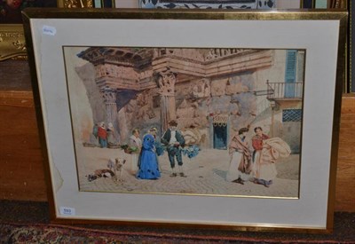 Lot 593 - Watercolour depicting an Italian street scene by P.Torif Roina