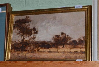 Lot 595 - James Taylor; ";Kentish Landscape";, pair of oils on panel, Lefevre Gallery label verso, both...