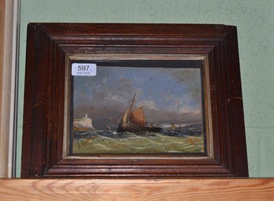 Lot 597 - A.Robins - shipping off the coast, pair of oils on board