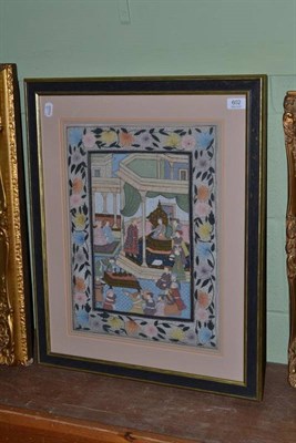 Lot 602 - An Indian painting on silk of a temple scene