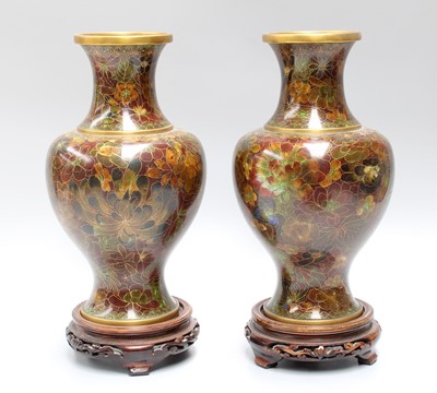 Lot 203 - A Pair of 20th Century Cloisonne Vases, of...