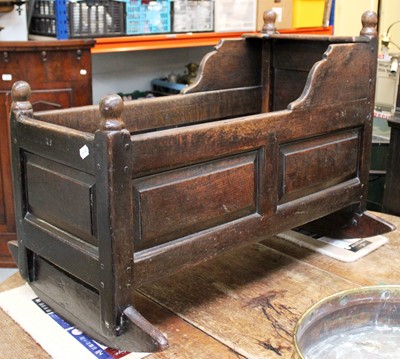 Lot 1231 - A 17th/18th Century Panelled Oak Cradle, 90cm...