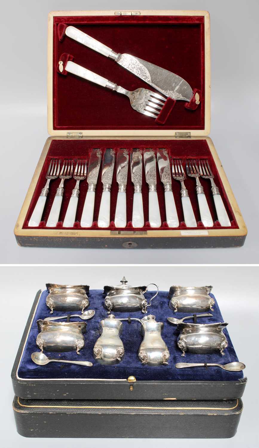 Lot 29 - A Cased George V Silver Condiment-Set, each...