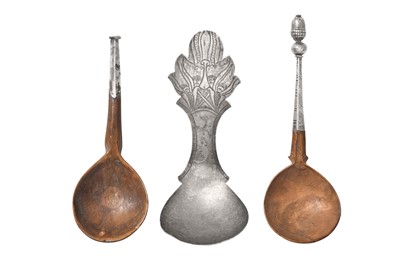 Lot 2076 - Two Continental Silver-Mounted Wood Spoons