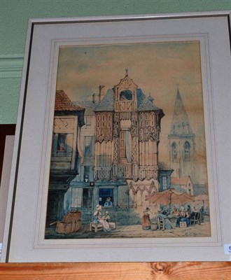 Lot 620 - A watercolour of a Continental street scene, signed E.C Marnie; a print; and another watercolour