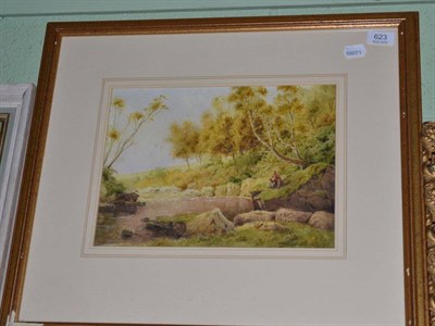 Lot 623 - Watercolour by E B Cosgrove, ";Tying the Fly"