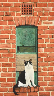 Lot 534 - Stuart Walton (b.1933) Cat sitting on a window...