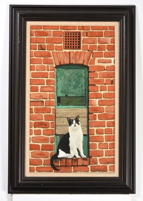 Lot 534 - Stuart Walton (b.1933) Cat sitting on a window...