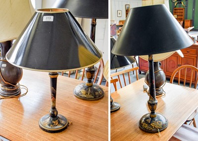 Lot 313 - Two Japanned Table Lamps, tallest 52cm...