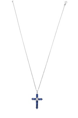 Lot 2275 - A Sapphire and Diamond Pendant on Chain the...