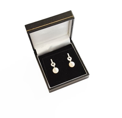 Lot 58 - A Pair of 9 Carat White Gold Cultured Pearl...