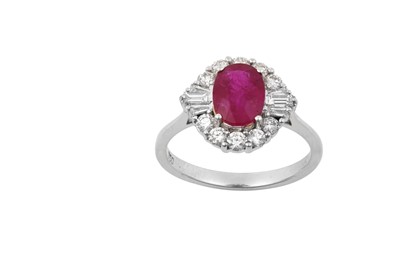 Lot 2181 - An 18 Carat White Gold Ruby and Diamond...