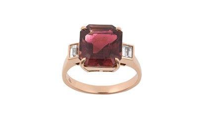 Lot 2183 - A Tourmaline and Diamond Ring the emerald-cut...