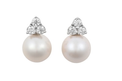 Lot 2263 - A Pair of Cultured South Sea Pearl and Diamond...