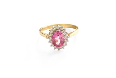 Lot 348 - A 9 Carat Gold Pink Topaz and Diamond Cluster...