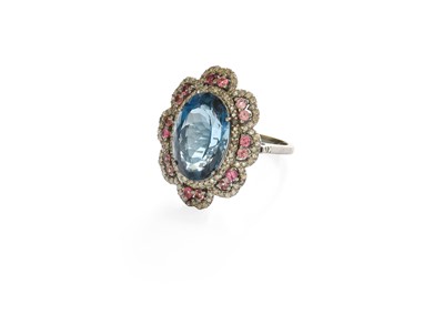 Lot 341 - A Blue Topaz, Tourmaline and Diamond Cluster...