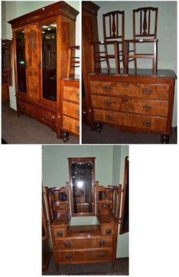 Lot 649 - An Edwardian three piece walnut bedroom suite and two side chairs