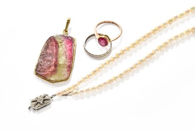 Lot 386 - A Tourmaline Pendant, the tourmaline plaque in...