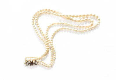 Lot 396 - A Two Row Cultured Pearl Necklace, with a 9...