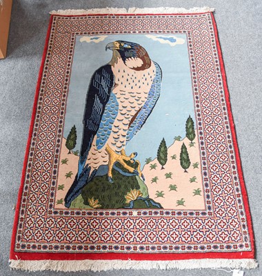 Lot 1020 - Ghom Rug, the field depicting an eagle against...