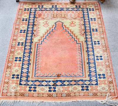 Lot 1021 - Turkish Prayer Rug, the terracotta field...