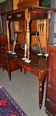 Lot 656 - An Edwardian walnut writing table, an oak side table, a stool, cabinet and side table (5)