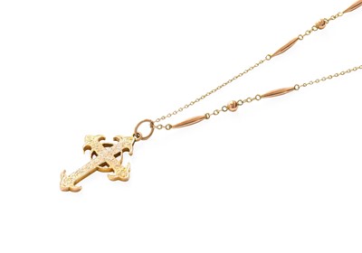 Lot 372 - A 9 Carat Gold Cross Pendant on A Fancy Link...