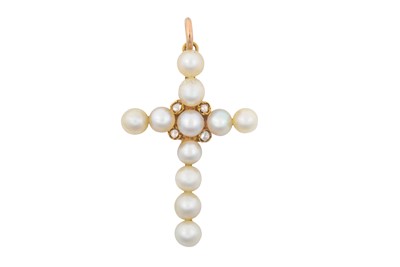 Lot 2145 - A Pearl and Diamond Cross Pendant the cross...