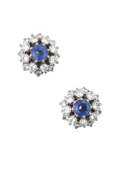 Lot 2283 - A Pair of Sapphire and Diamond Cluster...