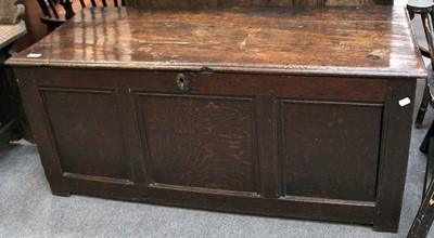 Lot 1395 - An 18th Century Oak Three Panel Coffer, 117cm...