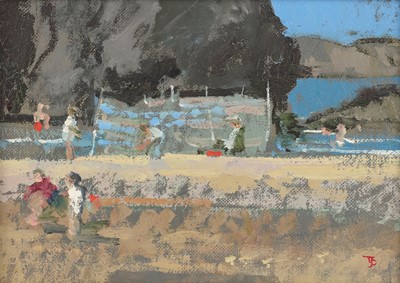 Lot 554 - Tom Coates NEAC (1941-2023) Figures on a beach...