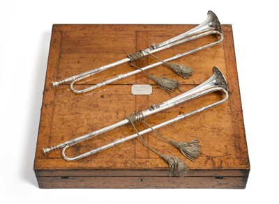 Lot A Pair of Victorian Silver Ceremonial Trumpets