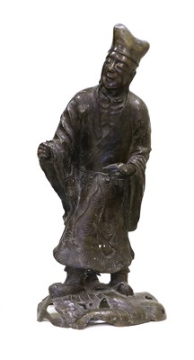 Lot 167 - A Chinese Bronze Figure of a Scholar, 19th...