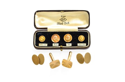 Lot 345 - Two Pairs of 9 Carat Gold Cufflinks, one with...