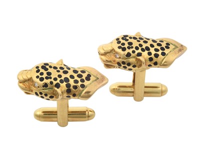 Lot 2190 - A Pair of Diamond and Enamel Cufflinks, by...