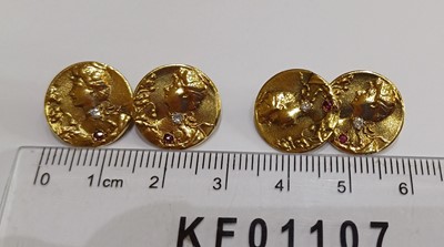 Lot 2138 - A Pair of Diamond and Synthetic Ruby Cufflinks...