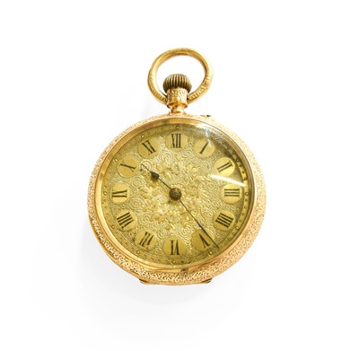 Lot 338 - A Lady's Fob Watch, case stamped, 18k