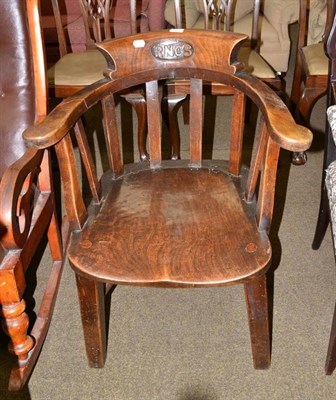 Lot 713 - Oak captain's chair, the cresting rail carved 'RNCS'