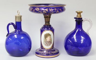 Lot 185 - A Bohemian Bristol Blue Glass Tazza, late 19th...