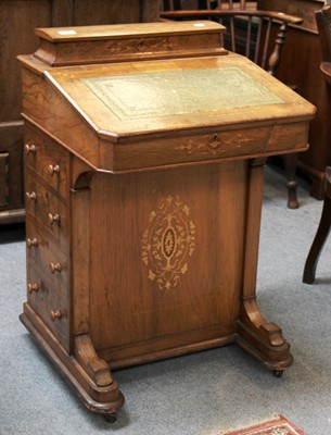 Lot 1257 - A Victorian Inlaid Walnut Davenport, 53cm by...