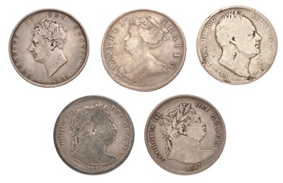 Lot 32 - 5x 18th and 19th Century Halfcrowns,...