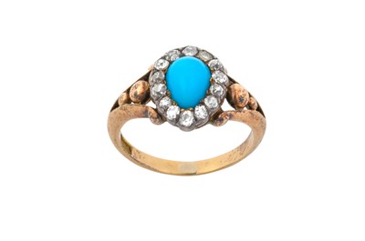 Lot 2166 - A Turquoise and Diamond Cluster Ring the pear...