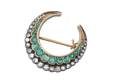 Lot 2224 - An Emerald and Diamond Crescent Brooch, circa...