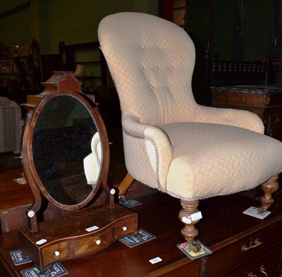 Lot 741 - A Victorian button back nursing chair and a Georgian mahogany toilet mirror