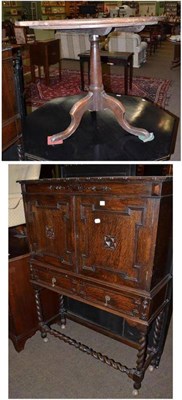 Lot 743 - A reproduction oak cabinet and an oak tilt top table