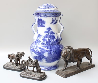 Lot 134 - A Maling Blue and White Pottery Table Lamp...