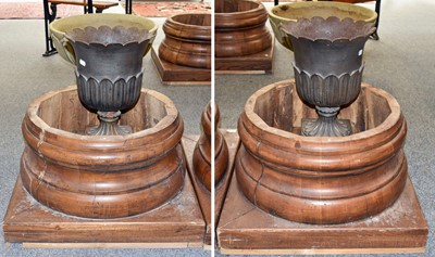 Lot 1155 - A Pair of Cast Metal Garden Urns, with flared...