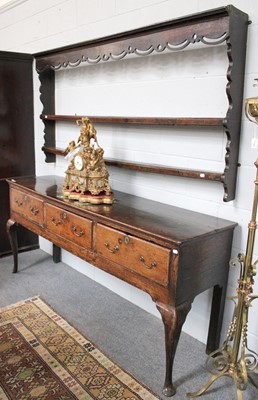 Lot 1214 - An 18th Century Oak Three Drawer Dresser Base,...