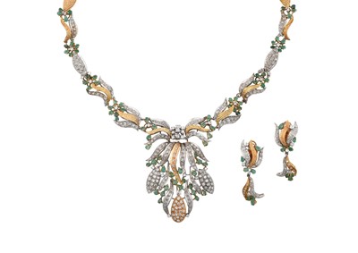 Lot 2223 - An Emerald and Diamond Necklace, Bracelet and...