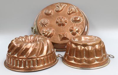 Lot 189 - Three Victorian Tinned Copper Moulds, and five...
